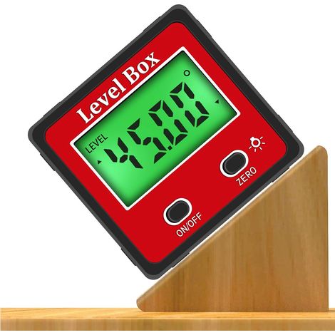 Inclinomètre numérique 2 boutons, LCD Rapporteur d'angle numérique avec Magnétique, 4x90° Etanche Mesureur Angle Goniomètres Pour Mesurer l'Biseau Voiture Travail,Rouge (1/5)