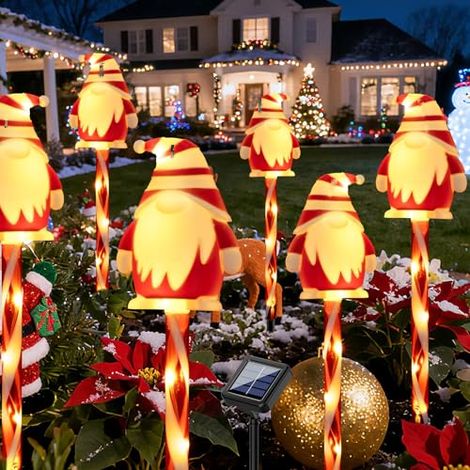 Lot de 5 lampes solaires décoratives à piquer pour les fêtes, 8 modes d'éclairage, design joyeux, allumage/extinction automatique, 40 cm (15,75 pouces), étanche IP65, pour la décoration extérieure des (1/5)