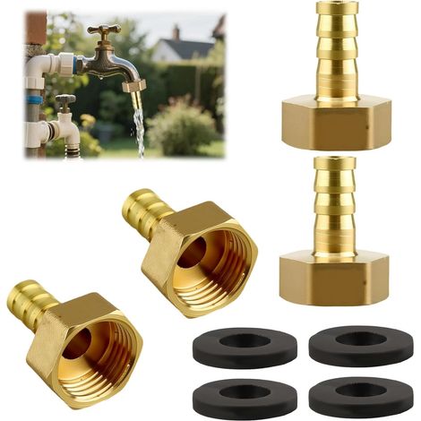 Adaptateur Gaz, Barbed Brass Raccords Laiton Cannelés 10mm x 1/2 PT Femelle, Adaptateurs de Tuyau pour Air, Eau, Huile, Carburant, Gaz Inerte, Raccords Filetés Robustes et Résistants (4PCS) (1/5)