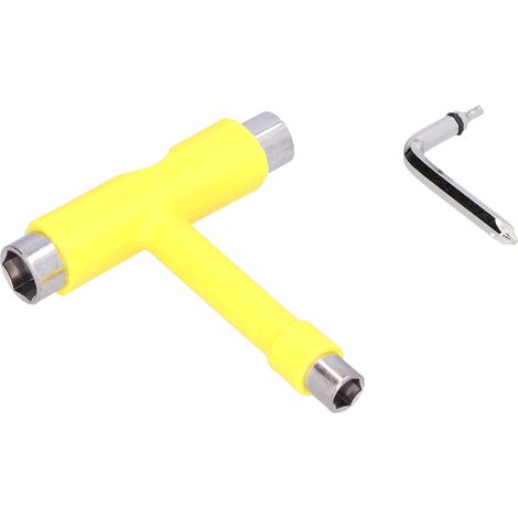 Outil Skate Polyvalent Portable - Clé Hexagonale TType pour Skateboard - Kit de Fixation Matériel Jaune (1/5)