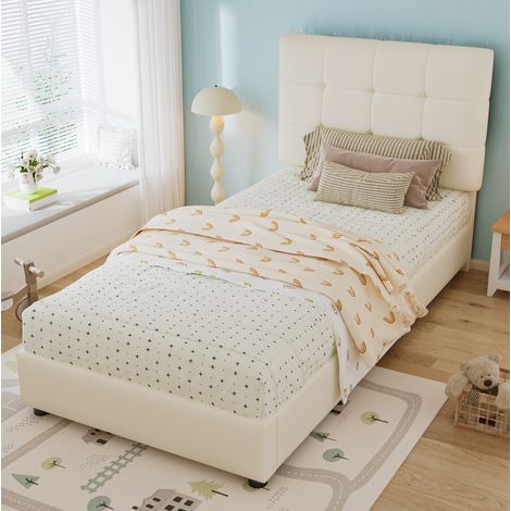 MEUBLIV Bett 90x200 cm Beige – Kopfteil mit Keks-Design, ohne Matratze (1/5)