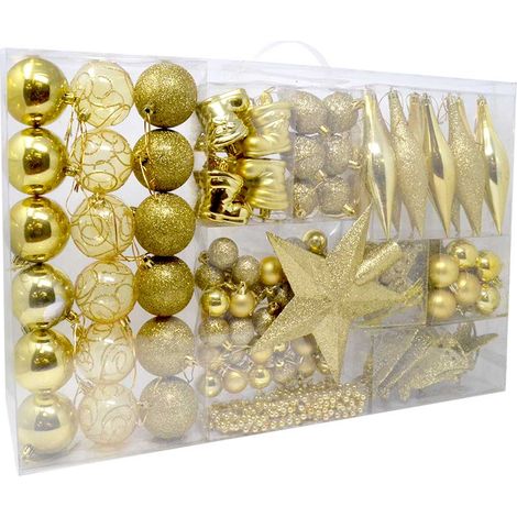 Addobbi Per Albero Di Natale 102 Pz Oro Palline Calze Stelle Pigne Natalizie
