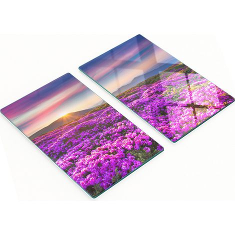 Planches de service en verre pour la cuisine, décorées de fleurs graphiques dans un décor de montagne, 2 x 30 x 52 cm (1/5)