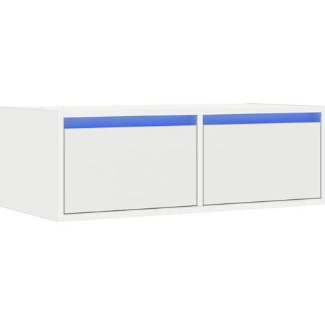 Meuble TV moderne avec lumières LED murale 75 x 35 x 25 cm gain de place et grand rangement en bois blanc (1/5)