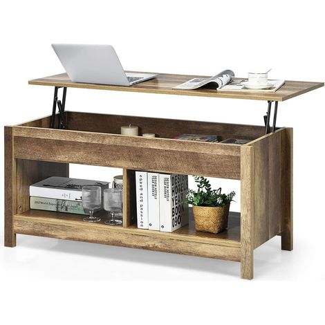 Costway – Table basse relevable avec rangement caché – Plateau réglable 50-63 cm – Bois composite robuste – Dimensions 109 x 47,5 cm