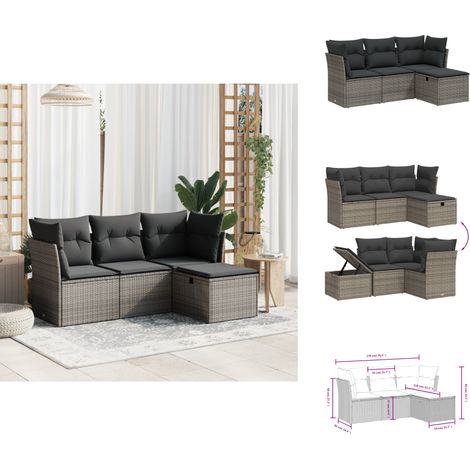 Salon de jardin 4 pcs avec coussins gris résine tressée - Ensemble Salon De Jardin - Meubles De Jardin - Salon Extérieur - Canapé Jardin - Résine Tressée (1/4)