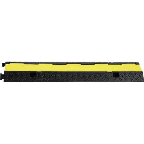 Protège-câbles en caoutchouc 3 pièces, 2 canaux, capacité 5443,1 kg/essieu, rampe robuste pour tuyaux et fils, avec couvercle rabattable et ruban d'avertissement 1524 cm, usage intérieur/extérieur. (1/5)