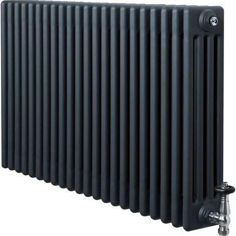 Traditional 4 Column Radiator & Valves - 600 x 1010mm -