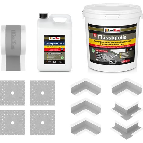 Dichtset Flüssigfolie 25kg Dusche Bad Dichtband Dichtfolie Tiefengrund Dichtecke (1/5)