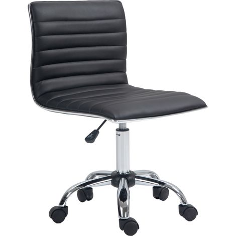 Armless Desk Task Chair Faux Lear Mid-back Computer Office Chair with Adjustable Seat Height, Chrome Base and Rolling Wheels for Home Office Black (1/5)