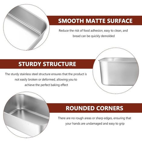 3 Pcs Moule à Pain de Mie Rectangulaire Inox, Moule a Cake, Moules à Gâteaux Pâtisserie en Acier Inoxydable pour Cuisson de Toasts Pain Desserts Tarte Lasagne (2214.56.5cm) (1/4)