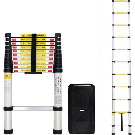 Todeco - Scala Telescopica, Scala Pieghevole - Carico massimo: 150 kg - Standard/Certificazione: EN131 - 3,2 Metri, Borsa per trasporto GRATIS, EN 131 (1/5)