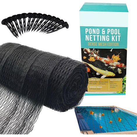 4,5m x 6m Filet pour Bassin à Koï Noir, Couverture en Filet à Mailles Fines - Protège Les Poissons Koï des Oiseaux, des Chats, des Prédateurs, UV - Réutilisable, Piquets Inclus (1/5)