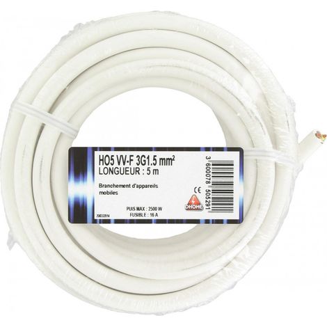 Cable eléctrico Ho5 Vv-f 3 G 1,5 mm² 5 Blanco