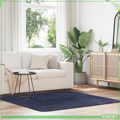 Tapis shaggy - FAFEISY - NAVARRA - Bleu marine - 160x160 cm - Antidérapant (1/5)