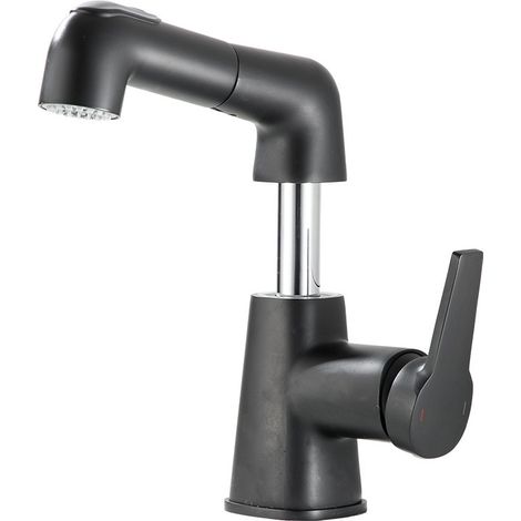 Robinet de Lavabo à Colonne Réglable et Tête Extractible, Double Fonction, Bec Rotatif 360°, Mélangeur Eau Froide/Chaude pour Meuble de Salle de Bain-Alovez (1/5)