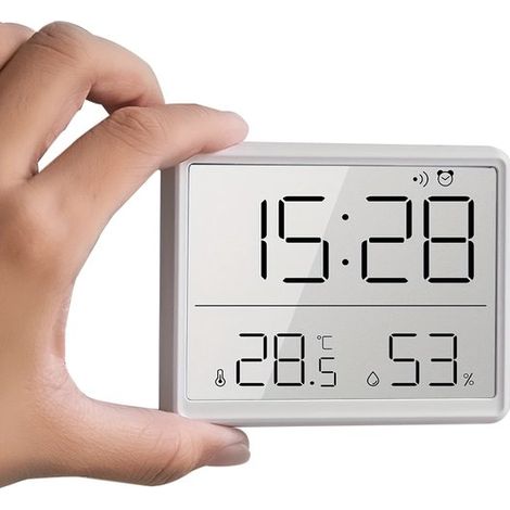 Sveglia digitale LCD magnetica - Ampio schermo - Data/Temperatura/Umidità - Da tavolo/da parete/da frigorifero (1/5)