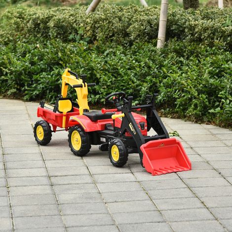 Rouge 179x42x59 cm - Tracteur à pédales avec pelleteuse remorque avec jouet de traction à pelle avant depuis plus de 3 ans Direction et