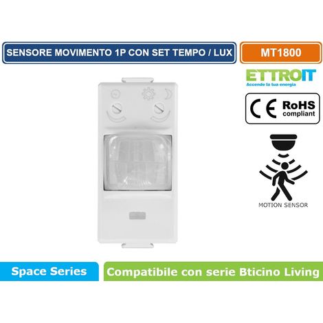 ETTROIT SENSORE DI MOVIMENTO 1 MODULO BIANCO CON REGOLAZIONE TEMPO/LUX COMPATIBILE CON SERIE BTICINO MATIX – SKU MT1800 (1/3)