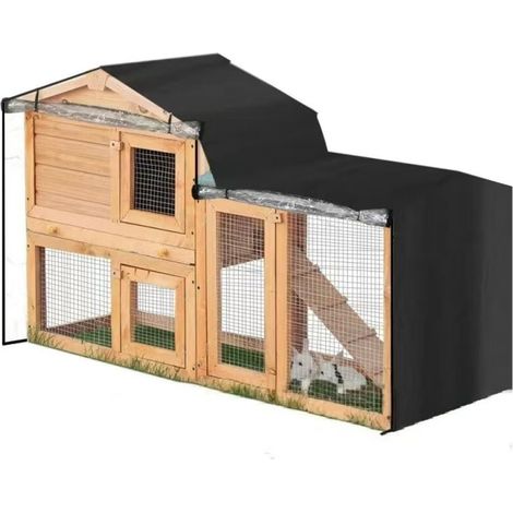 Housse de cage imperméable pour clapier à lapins en tissu Oxford 210D avec rideau transparent PVC - taille 147x52x86cm, protection UV et ventilation