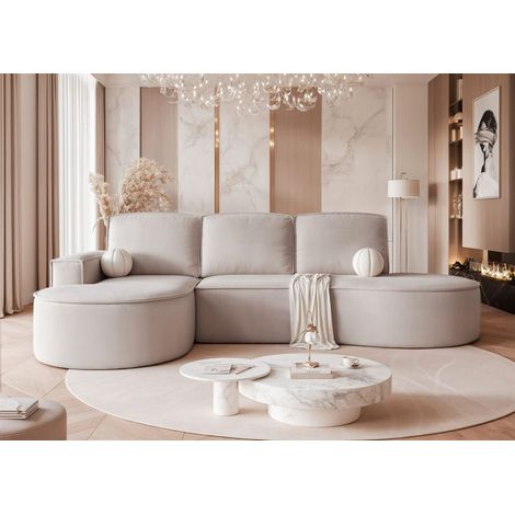 Ecksofa Schlafsofa Sofa ARLET in Stoff Riviera Hellbeige Ottomane Links