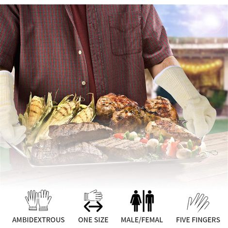 Une paire de gants de barbecue/soudure résistants à la chaleur jusqu'à 800 °C, fabriqués en double fibre aramide, adaptés pour griller, cuire au four et cuisiner. (1/5)