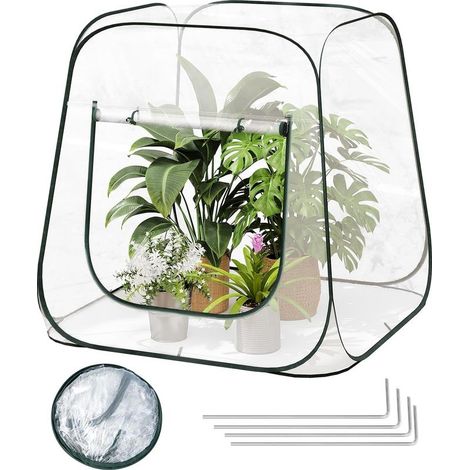 Mini-Serre popup, matériau PVC étanche, maintient l'humidité en été et la Chaleur en Hiver, Utilisation en intérieur et en extérieur, 98x98x98 cm, Transparent (1/5)