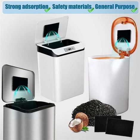 Lot de 12 filtres absorbants pour poubelles, désodorisant purifiant au charbon actif pour poubelles et seaux à compost - rectangulaire (1/4)
