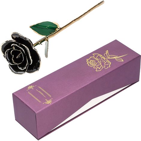 Rose en résine protéinée noire dorée 24 carats avec socle, cadeau idéal pour la Saint-Valentin ou un anniversaire. (1/5)