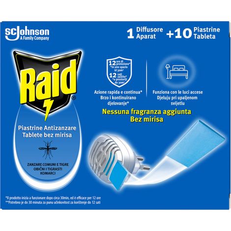 Raid Elektrischer Mückenschutz-Verdampfer für Plättchen + 10 Nachfüllungen