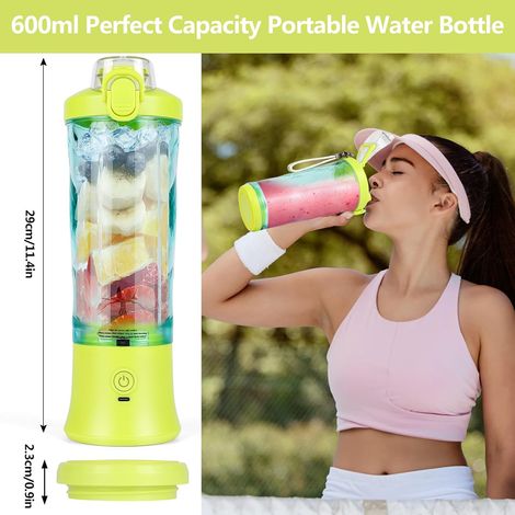 Frullatore portatile da 600 ml con 6 lame e batteria da 4000 mAh, ideale per succhi, ufficio, campeggio e viaggi, colore giallo. (1/4)