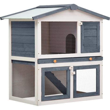 Conejera exterior 3 puertas 94 x 60 x 98 cm madera gris y blanca 020000589