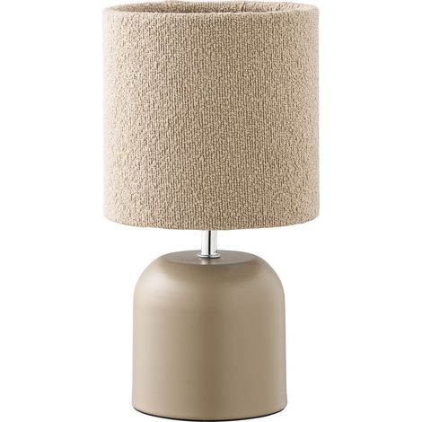 Lampada da tavolo Morley in metallo grigio con paralume in tessuto bouclé