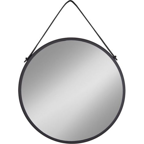 Specchio tondo da parete Trapani in acciaio nero con cinghia ø60 cm