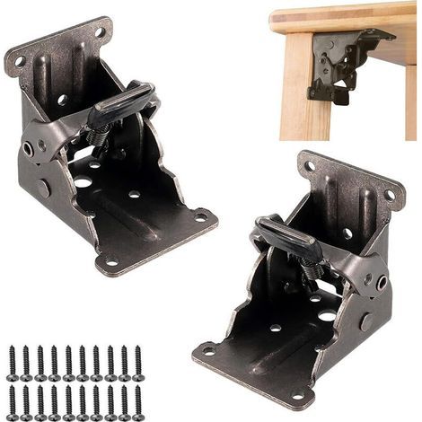 Set aus 2 verdeckten, selbstverriegelnden Scharnieren, automatische Verriegelung, vernickelter Stahl, 0,25 cm dick, Tragkraft 200 kg, für Tisch- und Schrankbeine (1/5)