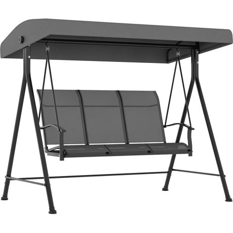 Balançoire Hollywood, 3 personnes, pare-soleil réglable, jusqu'à 240 kg, gris foncé, 200 x 133 x 176 cm (1/5)