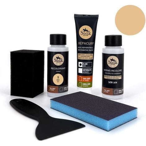Kit de restauración de cuero (9-BEIGE) - SOFOLK - Para volantes, asientos de coche, sillas, tapicería, zapatos. (1/4)
