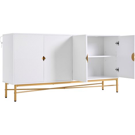 Buffet blanc 160 cm avec quatre portes, poignées dorées brossées et pieds laqués (1/5)