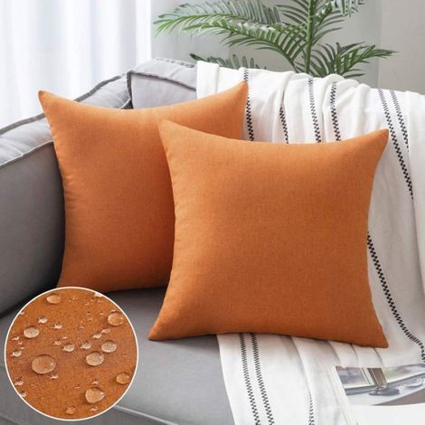 Lot de2 Housse de Coussin Imperméables Taies d'oreiller en Lin Extérieur Canapé Housse de Coussin de Jardin Décoratif 40x40cm (1/5)