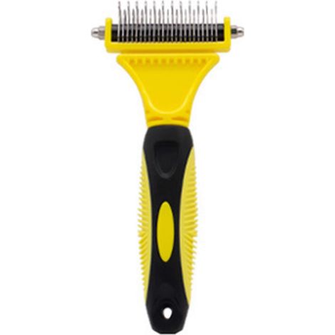 Brosse démêlante premium pour chiens à poils longs, peigne double face pour le toilettage, outil de démêlage et de perte de poils, jaune (1/5)