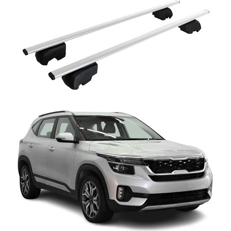 OMAC Dachtrager Quertrager für Kia Seltos 2021-2026 – City Crash getestet – ISO PAS 11154:2006 – Abschliessbar – Max 75 kg – 2 Stangen Stahl Silber (1/5)