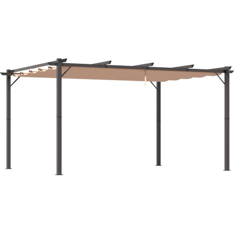 Pergola Aluminium 3 x 4 m avec toit en tissu réglable pour terrasse et jardin – Gris et marron (1/5)