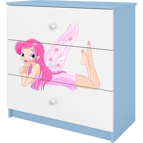Babydreams Commode enfant 81 cm avec 3 tiroirs motif elfe ailé bleu