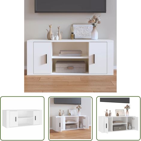 The Living Store TV-Schrank Weiß 100x35x40 cm Holzwerkstoff - TV-Schrank - Fernsehtisch - Medienregal - Wohnzimmermöbel - Weißer TV-Stand (1/5)