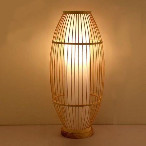 1 lampe de table lanterne, style rétro avec abat-jour en rotin tissé main, lampe bambou pour chambre et salon, 20 x 40 cm