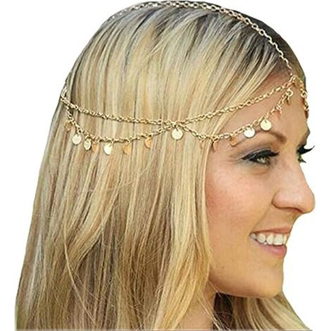Chaîne de tête dorée brillante - Bijoux pour festivals et fêtes d'Halloween Bijou de cheveux tendance pour femmes et filles (1/5)