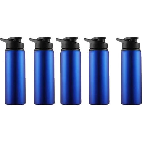 Botella de agua de acero inoxidable resistente, ideal para actividades al aire libre, 600 ml, azul, paquete de 5 unidades. (1/2)