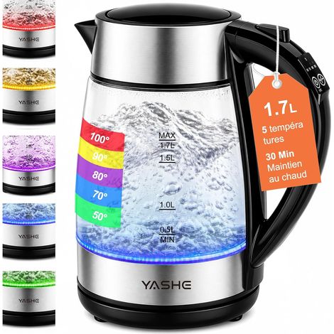 Bouilloire Électrique à Température Réglable 1,7L 2200W En Verre (1/5)