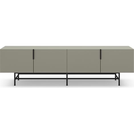 Meuble TV, meuble de salon aspect bois coloris vert et pieds en métal noir - Longueur 200 x Profondeur 35 x Hauteur 55 cm (1/5)