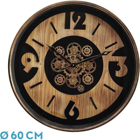 ALMANZORA orologio da parete faggio nero oro 60x60x8 cm ingranaggi con movimento